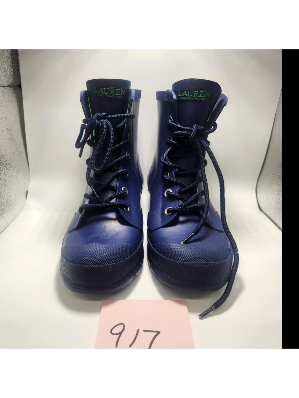 Lauren Ralph Lauren Women's Blue Lace-Up Ankle Rain Boots Round Toe US 7